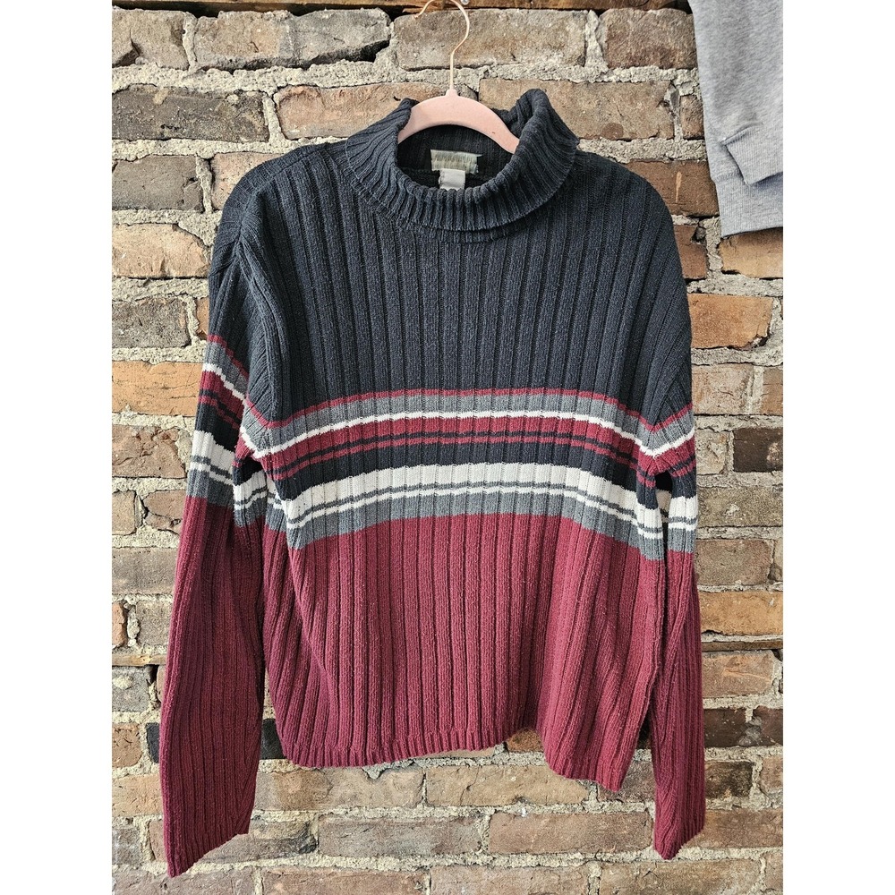 Vintage‎ Forever Sweater Womens Large Striped Mock Neck Knit Pullover USA